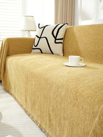 1pc Solid Color Sofa Cover Towel, Sofa Throw, Chenille Sofa Protective Cover, Suitable For All Seasons, Suitable For Bedroom And Living Room, Home Decor