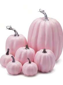 什锦仿古装饰南瓜南瓜泡沫南瓜适用于农舍秋季婚礼餐桌中心装饰壁炉厨房装饰，感恩节丰收节派对主题秋季装饰模拟南瓜 - 淺粉色 - 查看 9