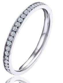 Delicate Elegant Solitaire Ring Pair Kit Refined Stainless Steel Shiny Crystal Stone - 銀色 - 查看 3