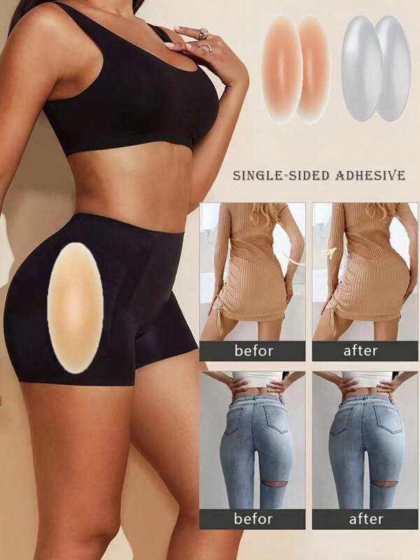 2pcs Women's Sexy Invisible Design Reusable Buttocks Silicone Pads, Used To Physically Enhance The Buttocks On Both Sides And Shape The Body, Support The Hips And Buttocks Patches That Show Enlargement, Suitable For Ladies Of Various Body Types