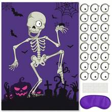 将眼球固定在 Mr.Bone 万圣节派对游戏骨架海报上，附 24 张眼球贴纸，可用作万圣节派对用品课堂游戏 - 紫色 - 查看 8