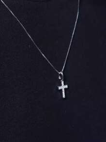 1pc迷你锆石十字架吊坠项链嘻哈细链锁骨链男女日常搭配饰品适合情人节