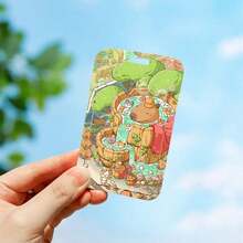 1 pieza Soporte vertical para tarjeta con diseño de personaje de dibujos animados Capi Bara, para tarjeta de campus, tarjeta de autobús, tarjeta de metro, tarjeta de almuerzo, tarjeta de acceso, pequeño protector de tarjeta con cuerda retráctil transparente - casquillos de resorte - Ver 3