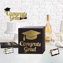 Graduation Ballot Box Black & Gold Classic Gift Box, For Holiday Celebration - Black - View 5