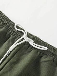 男士薄款立领拼接仿亚麻虎纹纽扣长袖抽绳双斜插口袋裤装 - 彩色 - 查看 4