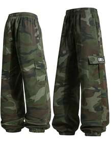 Men's Lightweight Casual Pants, Straight Regular Fit Business Trousers For Work, Travel, Suitable For Casual Loose Fit Camouflage Cargo Pants , Fall