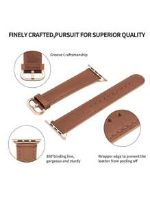 1 pieza Correa de reloj de piel de becerro pebbleada clásica y cómoda de color marrón con hebilla redonda de oro rosa, apta para Apple Watch Ultra 3/2/1, Series S10/S9/S8/S7/S6/S5/S4/S3/S2/S1, de 38mm/40mm/41mm/42mm/44mm/45mm/46mm/49mm, de estilo unisex