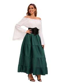 Women's Retro Palace Queen Long Dress Prom Stage Performance Costume Suitable For Festival Parties - Green - View 4