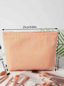 1Pc Fashion Stripe Makeup Bag Waterproof Stripe Cosmetic Bag Women'S Cosmetic Bag Portable Canvas Travel Toiletries Storage Bags Makeup Case Clutch Purse Handbags Small Bag Storage Makeup Case,Candy Colored Handbag,Travelling Bags For Ladies,Sanitary Napkin Bag,Pencil Case Daily Big Large Capacity Makeup Brushes Travel Toiletry Bag - Multicolor - View 11