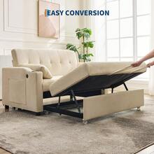 3 In 1 Convertible Sleeper Sofa Bed, Corduroy Futon Couches With Pull-Out Bed, Adjustable Backrest & Side Pockets, Modern Upholstered Sofa For Living Room, Guest Room - 米色 - 查看 4