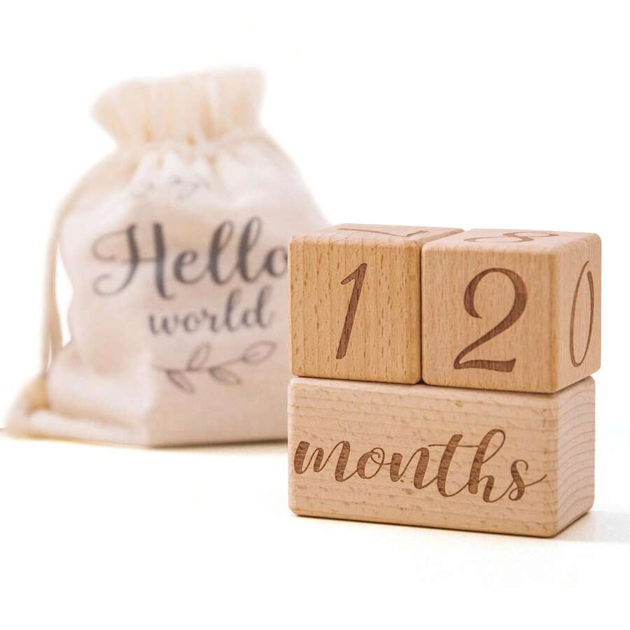 Milestone Blocks Set Of 3 Age Blocks For Monthly Milestone Age Milestone Signs Wooden Photo Props Set Perfect For  And Keepsake (Gift Set 3 PCS) - Age Blocks - 查看 1