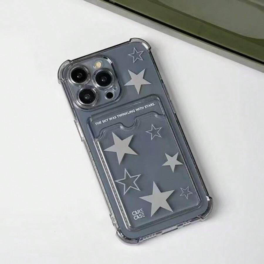 Stars Multifunctional Card Slot Photo Transparent Case For Apple  16 15 14 13 12 Pro Max 16 15 14 Plus 13 12 11 Pro With Card Slot Four Corner Shockproof TPU Soft Case For Fans And Celebrities Small Card - 透明黑 - 查看 1