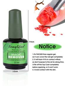 15ml Gel Nail Polish Remover With Double-Sided Cuticle Pusher, Magical Remover Quickly And Easily Removes Gel Nail Polish In 3-5 Minutes, No Foil Soaking Or Wrapping Required