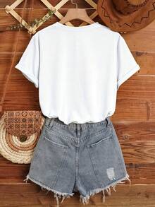 Oversize Teacher Print T-Shirt, Short Sleeve Round Neck Casual Top, Suitable For Summer And Spring, Women's Clothing - 預設1 - 查看 2