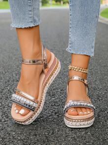 Women's Wedge Thick Bottom Sandals, Casual Versatile Outdoor Wear Thick Bottom Non-Slip High Heel Roman Sandals - Black - View 5