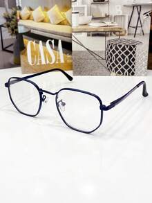 UNSEX HEXAGONAL EYEWEAR FRAME SPRING TEMPLE UV400 LENS - Màu xanh hải quân - Xem 3