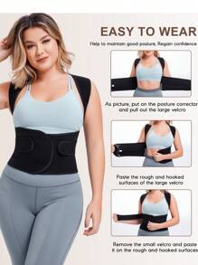 1 件装成人姿势矫正器 - 隐形背部支撑支架，配有可调节肩带和腰垫，透气黑色涤纶，符合人体工程学设计，可改善日常姿势，时尚设计 | 舒适贴合，背部支架