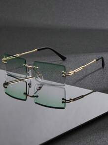 一副高级复古金属无框方形时尚男士眼镜，适合所有季节，时尚百搭，日常佩戴，街头风，T台走秀，户外活动，骑行，驾驶，旅行，海滩度假，假日休闲，附赠清洁布 - 彩色 - 查看 6