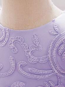 Baby Girls Embroidered Tulle Cute Flower Girl Princess Dress, Suitable For Holiday Celebration Formal Wear, Fabric Floral Pattern Randomly Cut, Headband Not Included - Mauve Purple - View 7