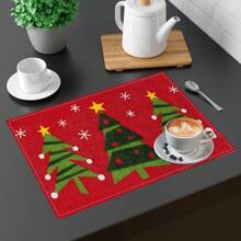 1 pieza/4 piezas/6 piezas Manteles individuales de lino con estampado de copos de nieve y árboles de Navidad, decoración navideña, adecuados para mesa de comedor, todo el año, manteles de mesa modernos y lavables, decoración del hogar, manteles individuales, posavasos, alfombrillas de cocina y comedor, decoraciones de fiesta interior y exterior, regalo ideal