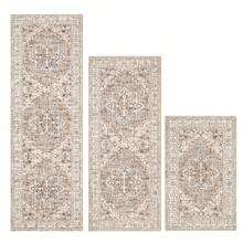 Pauwer Kitchen Mats For Floor 3 Piece Set Boho Non Slip Kitchen Rugs Washable Farmhouse Kitchen Floor Mats Thick Long Kitchen Throw Area Rug Carpet Runner For Hallway Laundry Bathroom - Màu be - Xem 8