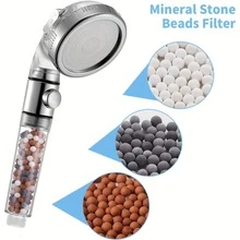 负离子矿物淋浴喷头珠，内含净水过滤石球，直径6毫米，橙色/灰色/白色。兼容过滤淋浴喷头，持久耐用，易于安装，无需电源，用于提升沐浴体验的滤水石 浴室配件 - 彩色 - 查看 2