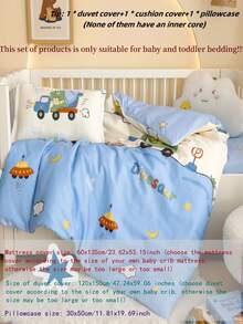 3 件婴儿卡通床上用品套装（1 * 羽绒被套 + 1 * 床垫套 + 1 * 枕套），舒适床上用品套装，卡通字母恐龙与太空宇宙图案，120 * 150 厘米羽绒被套、床垫套、枕套（无填充物），返校 - 太空旅行 - 查看 2