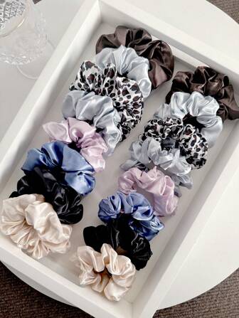 【数量】件 女士纯色发圈，高弹力发绳，柔软缎面发饰，休闲百搭马尾辫