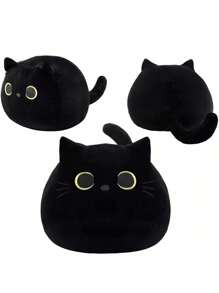 三种尺寸可爱黑猫毛绒抱枕娃娃，柔软舒适，可爱小猫毛绒玩具，高品质儿童礼物，男孩/女孩房间装饰，万圣节礼物 - 彩色 - 查看 2