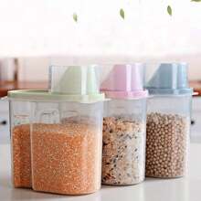 4PCS Cereal Storage Containers 2.2L Airtight Food Storage Container With Spout For Kitchen Plastic Dry Food Dispenser Containers With Measuring Cup For Cereals Rice Pet Food Dry Food - 2.2L - View 5