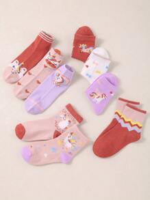 24 双各式各样的彩色可爱女孩踝袜和中筒袜，女孩一定会喜欢，适合日常休闲穿着，彩色独角兽设计 - 彩色 - 查看 5