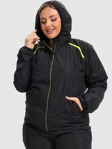 1PC Plus Size Rain Jackets For Women Waterproof Raincoat Hooded Rain Coats Outdoor Windbreaker Trench Coat - Black - View 3