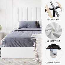 SHA CERLIN Full/Queen/King Size Platform Bed Frame With 4 Storage Drawers, Vertical Channel Tufted Adjustable Headboard, Velvet Upholstered, Wooden Slats Support, No Box Spring Needed, Easy Assembly, White - 白色 - 查看 7