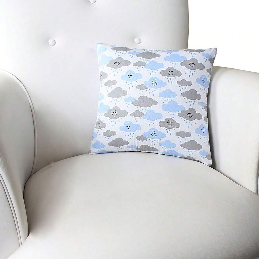 Printed Decorative Pillow With Full Zipper, Super Washable - Blue Cloud - View 1