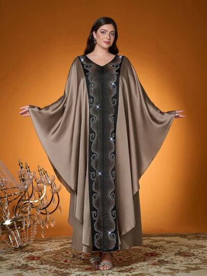 Elegante, Nova Chegada, Senhora, Tecido, Cores Contrastantes, Diamante Quente, Bordado de Miçangas, Burca Árabe