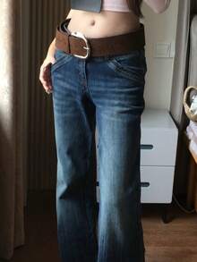 1 件纯色 PU 皮革复古做旧银扣性感黑棕色绒面牛仔风格男女通用腰带配饰，适合所有季节夏季、学校秋季、秋季、万圣节 - 彩色 - 查看 6