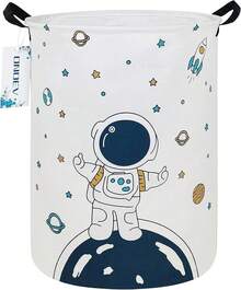 Contenedor redondo de tela para almacenamiento, cesta decorativa, cesta organizadora con asas, para almacenamiento de ropa, libros y artículos diversos (astronauta estrella), 19.pulgadas de - Astronauta estrella - Ver 9