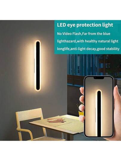 Moderne LED Wand Light, Black, 40/60cm, USB Charging Touch Sensing Aluminum Acrylic Material, Wit Exterior Mounted Linear Gardens, Porches, Balconies Stairwells view 3