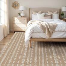 5x8 Washable Area Rug With Non-Slip Backing, Soft Low Pile Indoor Floor Carpet, Neutral Light Brown, Boho Moroccan Style Living Room, Bedroom, Dining Room - Coffee - 查看 3