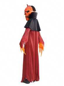 Set costume di Ognissanti da 4 pezzi per bambini, tema demone zucca - maschera spaventosa, accappatoio, mantella e guanti per andare a chiedere dolcetti, cosplay, feste e travestimenti da bambini