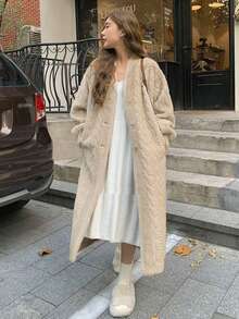 时尚新款女式仿皮草大衣，长款仿貂皮草夹克