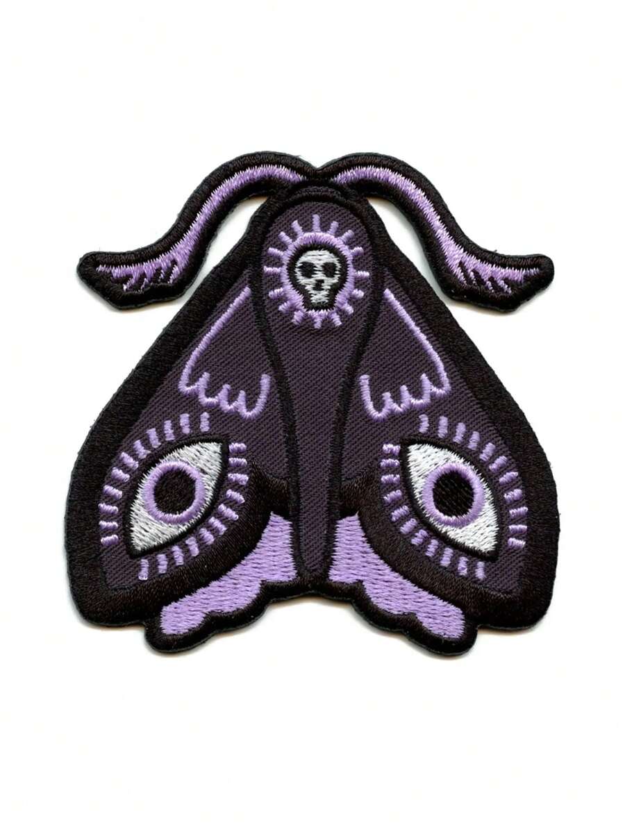 1PC Moth Face Wings Patch Animal Eyes Skull Embroidered Iron-On - Multicolor - View 1