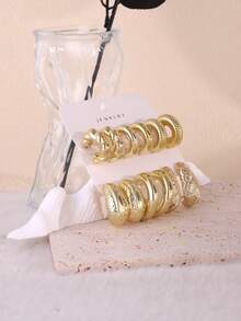 12pcs/Set Retro Minimalist Earrings, Creative & Unique Design, Suitable For Daily, Vacation, Casual, Party, Couple, Popular Item - Gold - View 4