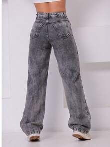 Wide Leg Gray Jeans. - 灰色 - 查看 2