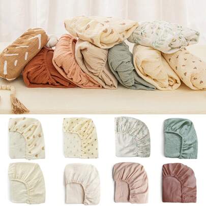 1pc Baby Crib Fitted Sheet, Soft & Skin-Friendly Material, Suitable For Newborn Babies, Easy To Wash And Won't Shift, Fits Standard Baby Crib Mattress Size 130*70cm