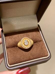 1 pièce Bague antique brossée avec strass œuf de pigeon exquis