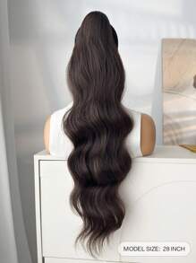 26-28 Inch Women Drawstring Ponytail Hair Extensions, Long Wavy Synthetic Ponytail Clip-In Hair Piece, Suitable For Daily Wear (Brown Mixed With Gold)