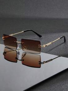 一副高级复古金属无框方形时尚男士眼镜，适合所有季节，时尚百搭，日常佩戴，街头风，T台走秀，户外活动，骑行，驾驶，旅行，海滩度假，假日休闲，附赠清洁布 - 彩色 - 查看 4