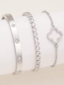 时尚欧美四叶草造型锆石镶嵌女士手链套装，适合多种场合，可叠戴，也适合作为礼物送给朋友