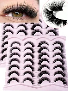 LYBCG 28pairs Cat Eye Lashes Mix 10-18mm Lashes Natural Short Mink Hair Messy Lashes Fluffy Long False Eyelashes Makeup Halloween 3D Mink Eyelashes Reusable Lashes For Cosplay Manga Cat False Lashes - 黑色 - 查看 1